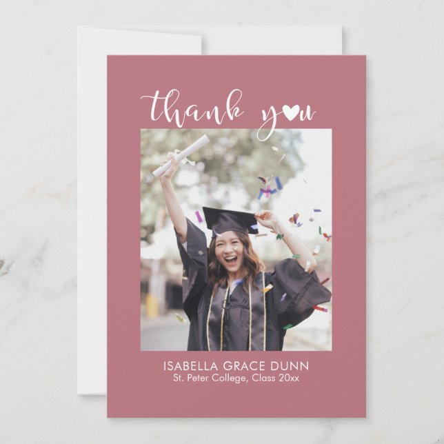 Heart Calligraphy Script Graduation Thank You Card (Front)