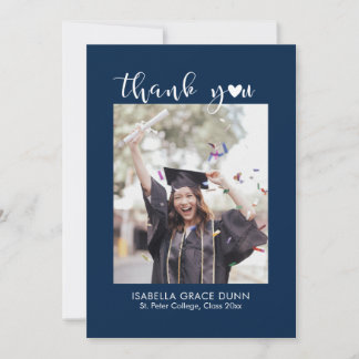 Heart Calligraphy Script Graduation Thank You Card