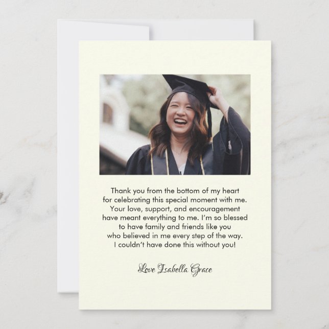 Heart Calligraphy Script Graduation Thank You Card (Back)