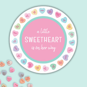 Heart candy baby shower classic round sticker
