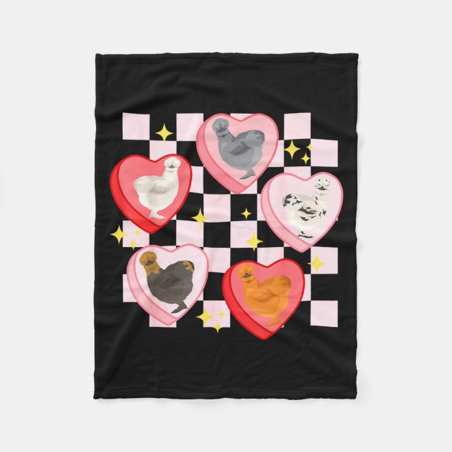 Heart Candy Silkie Chicken Valentine Farmer Animal Fleece Blanket (Front)