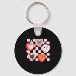 Heart Candy Silkie Chicken Valentine Farmer Animal Key Ring