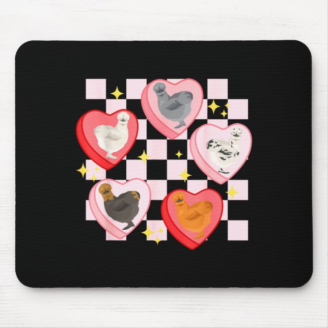 Heart Candy Silkie Chicken Valentine Farmer Animal Mouse Mat (Front)