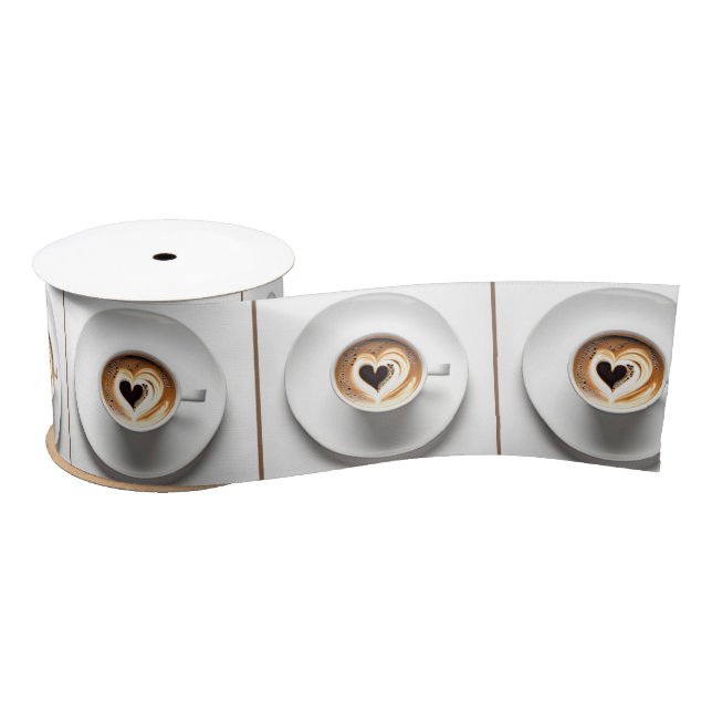 Heart Cappuccino Cup On White Satin Ribbon (Spool)
