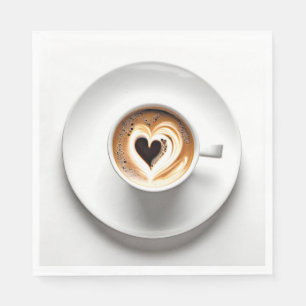Heart Cappuccino In White Coffee Cup Napkin