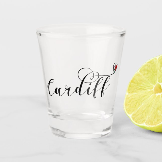 Heart Cardiff Flag, Caerdydd, Wales Shot Glass (Front)