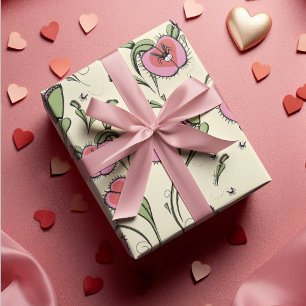 Heart Carnivorous Venus Flytrap Plant Hand-Drawn Wrapping Paper Sheet