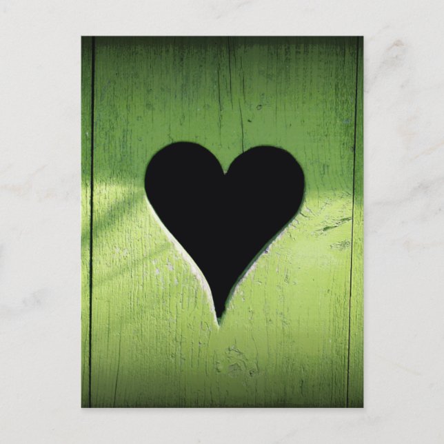 Heart Carved from Bright Green Wooden Door Postcard (Front)