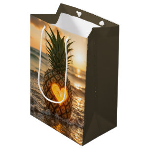 Heart Carved In a Pineapple On a Beach Medium Gift Bag