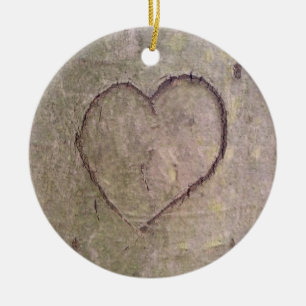 Heart Carved in a Tree Ceramic Tree Decoration