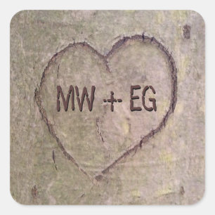 Heart Carved in Tree, Custom Romantic Nature Square Sticker