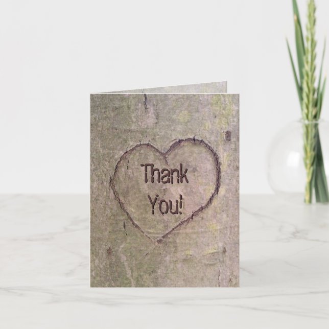 Heart Carved in Tree, Custom Romantic Nature Thank You Card (Front)