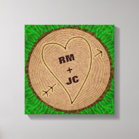 Heart Carved Initials Wood Tree Rings Personalised