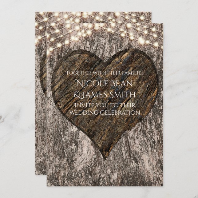 Heart Carved Tree & Lights Wedding Invitations (Front/Back)