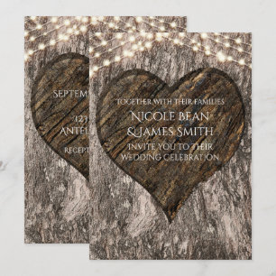 Heart Carved Tree & Lights Wedding Invitations