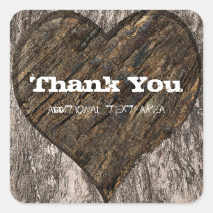Heart Carved Tree Trunk Bark Rustic Wedding Favour Square Sticker