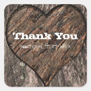 Heart Carved Tree Trunk Bark Rustic Wedding Favour Square Sticker