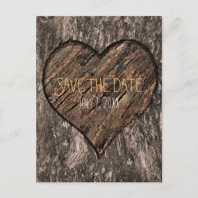 Heart Carved Tree Trunk Rustic Save The Date Announcement Postcard (Front)