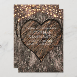 Heart Carved Tree Trunk Rustic Wedding Invitations