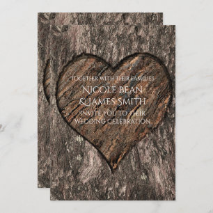 Heart Carved Tree Trunk Rustic Wedding Invitations