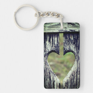 Heart Carved Wood Key Ring