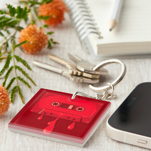 Heart Cassette Tape with Melting Drips Key Ring