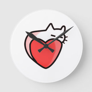 Heart, Cat, Love Round Clock
