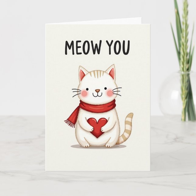 Heart Cat Meow You Greeting Card (Front)