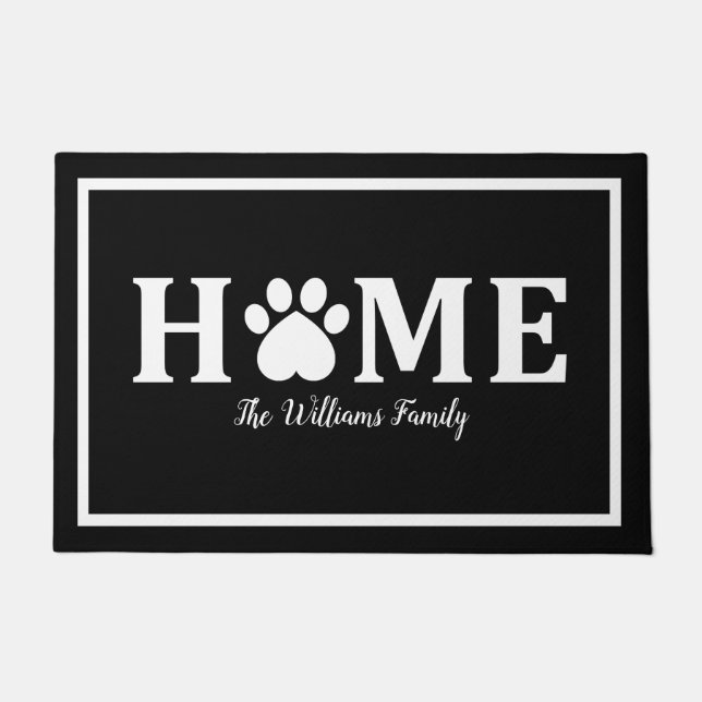 Heart Cat Paw Print - HOME- Personalised Doormat (Front)