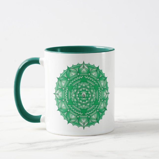 Heart Chakra Green Mandala Two Tone Mug (Left)