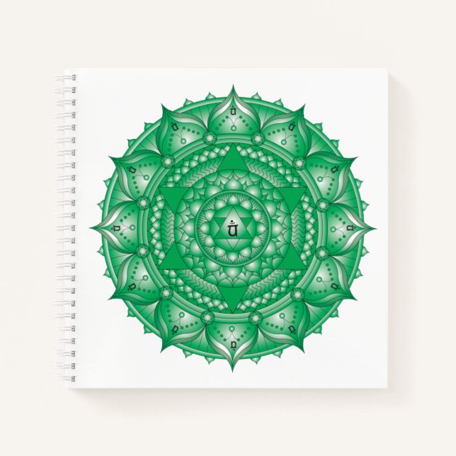 Heart Chakra Mandala Green Square Notebook (Front)