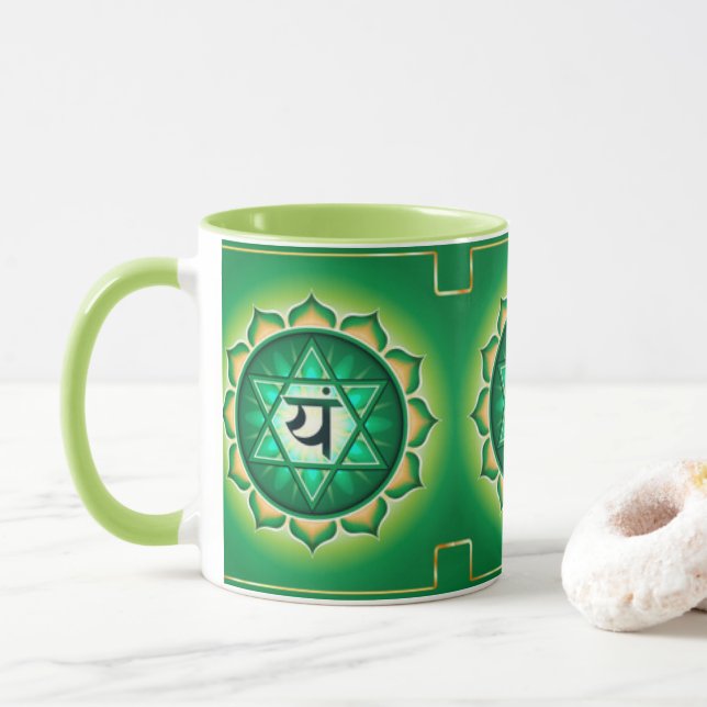 Heart Chakra Pattern Print Design Mug (With Donut)