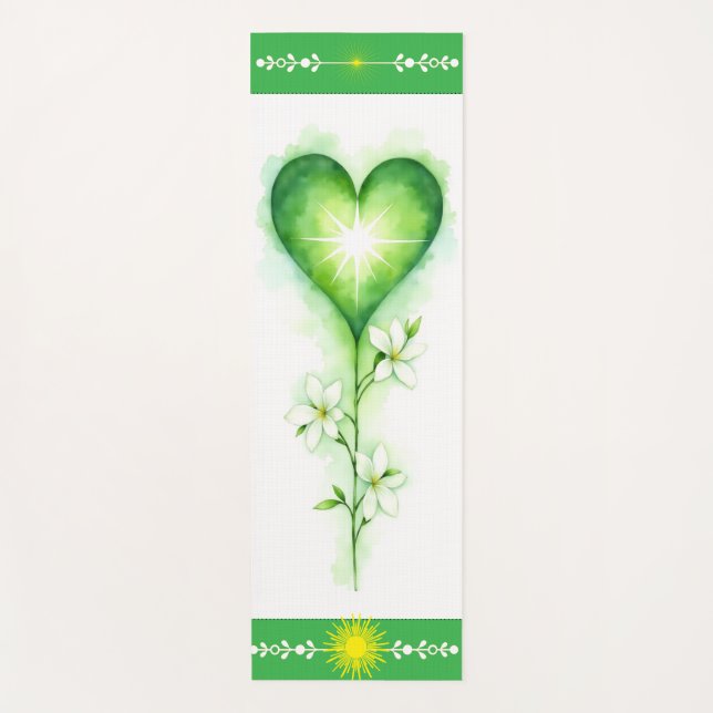 Heart Chakra Yoga Mat | Green Lotus for Healing (Front)