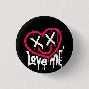 heart character with dead eyes and smile sprayed 3 cm round badge