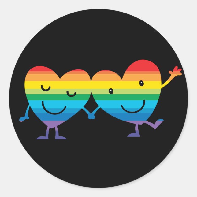 Heart characters classic round sticker (Front)