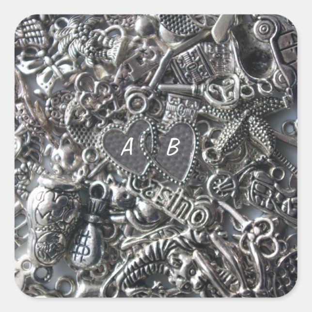 Heart charms square sticker (Front)