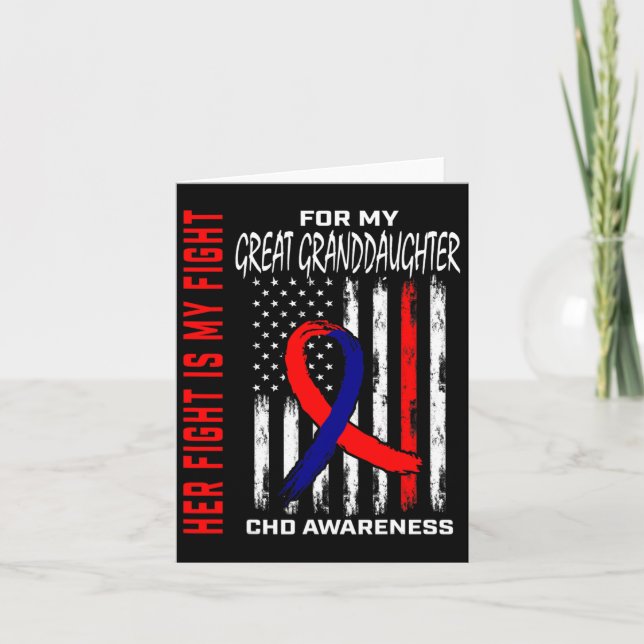 Heart Chd Awareness Great Granddaughter Usa Flag  Card (Front)