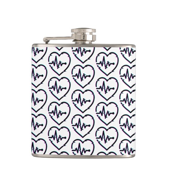 Heart Check Vinyl Wrapped Flask (Front)