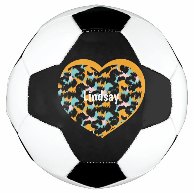 Heart Cheetah Animal Print Monogram Name  Football (Front)