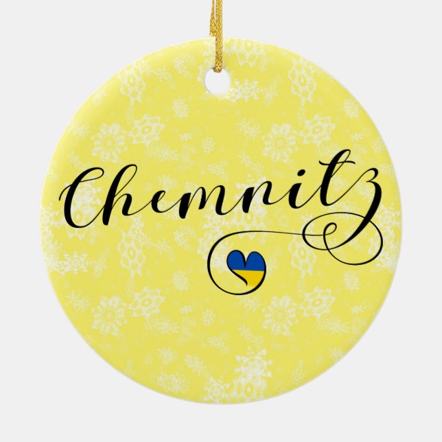 Heart Chemnitz, I Love Chemnitz, Germany Ceramic Tree Decoration (Back)