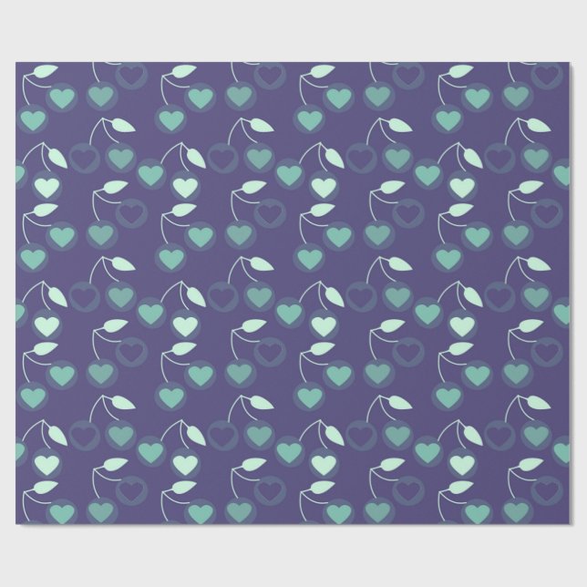 heart cherries blue wrapping paper (Flat)