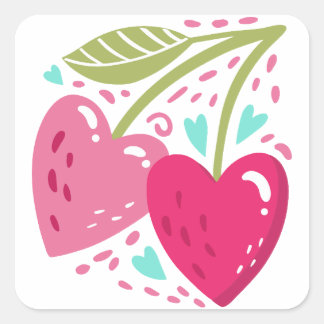 Heart Cherries Square Sticker