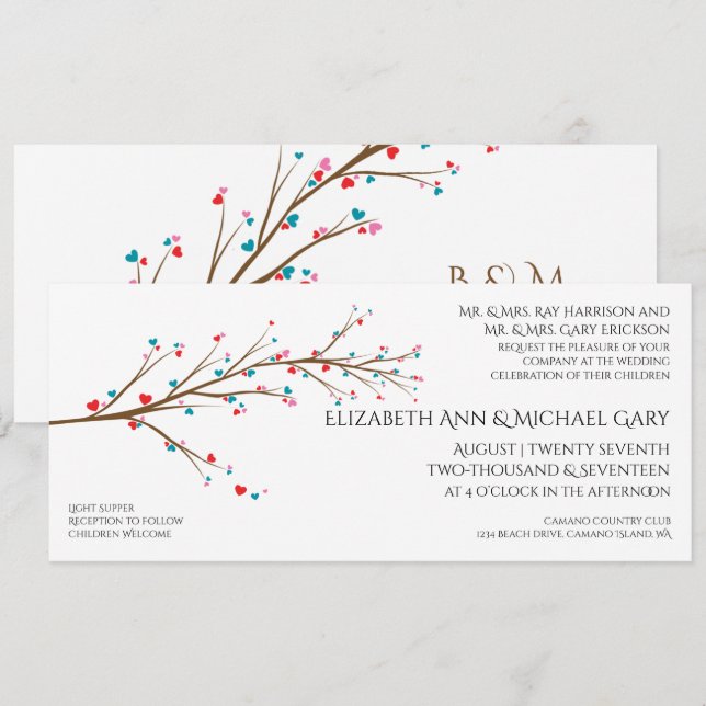 Heart Cherry Blossom Wedding Invitation (Front/Back)