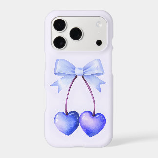 Heart Cherry Bow iPhone Case | Blue Coquette