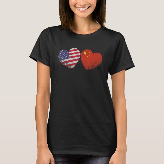 Heart Chinese American Flag Patriotic Family Herit T-Shirt (Front)
