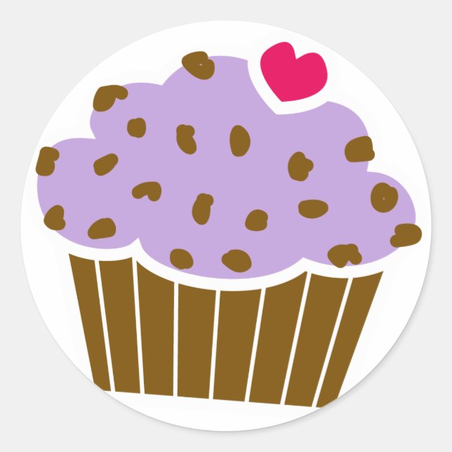 Heart Choco Chip Blueberry Cupcake Classic Round Sticker (Front)
