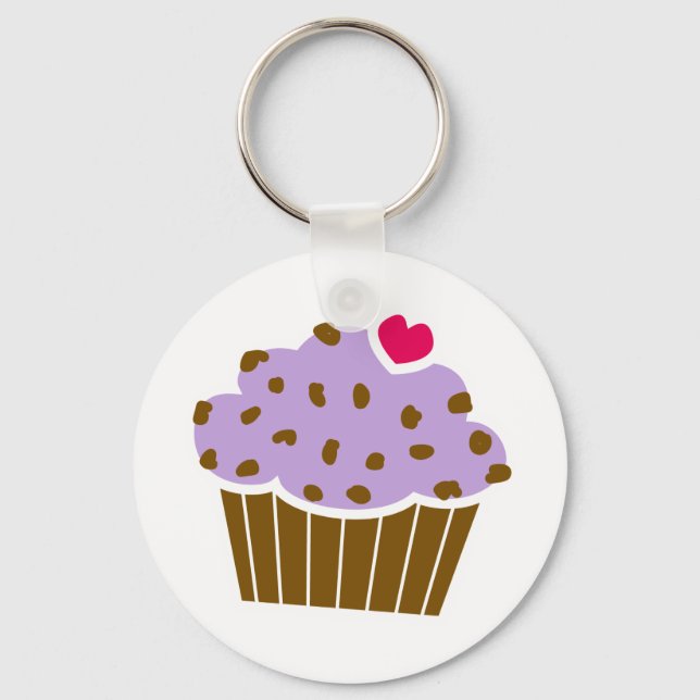 Heart Choco Chip Blueberry Cupcake Key Ring (Front)