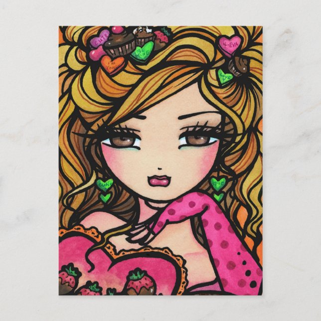 Heart Chocolate Candy Mermaid Fantasy Art Girl Postcard (Front)