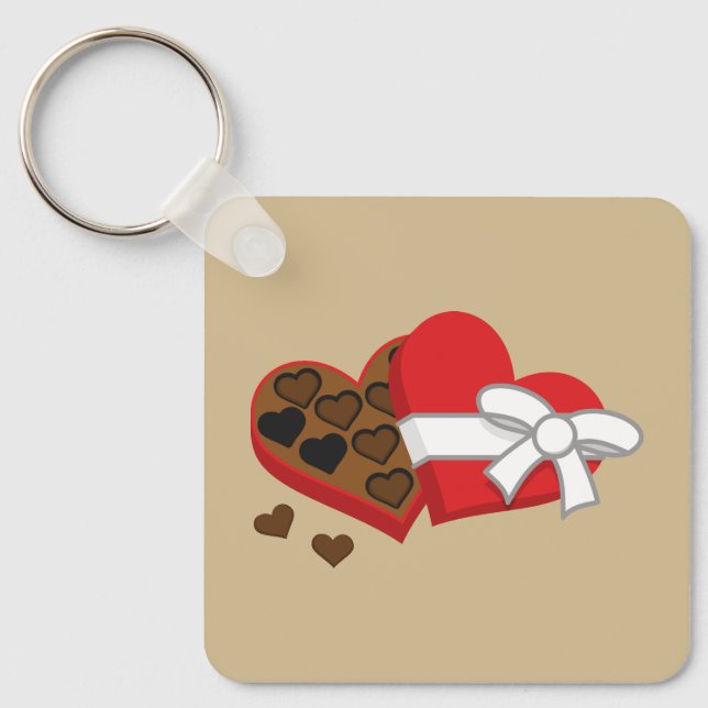 Heart Chocolate Gift Box - Valentine's Day Key Ring (Front)