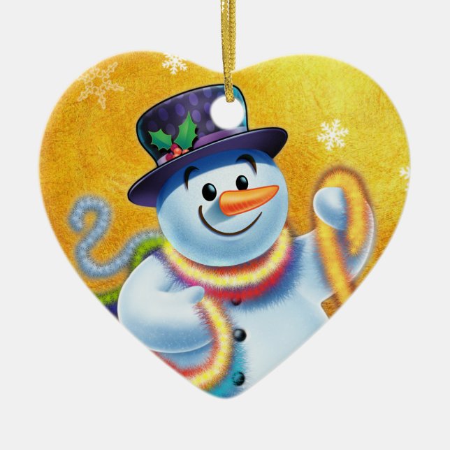 Heart Christmas tree decoration Snowman & tinsel. (Front)